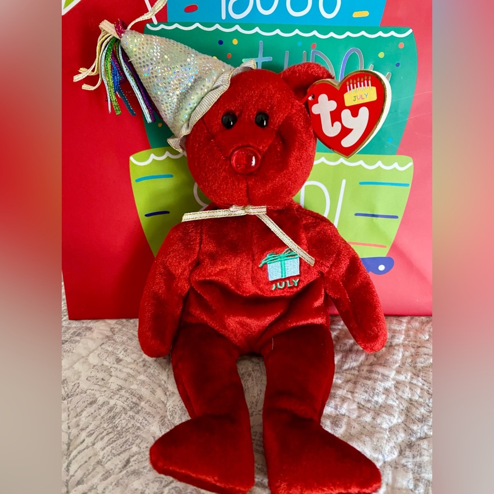 🎈 JULY BIRTHDAY RETIRED COLLECTIBLE TY BEANIE BABY “JULY” BEAR! MWMT!